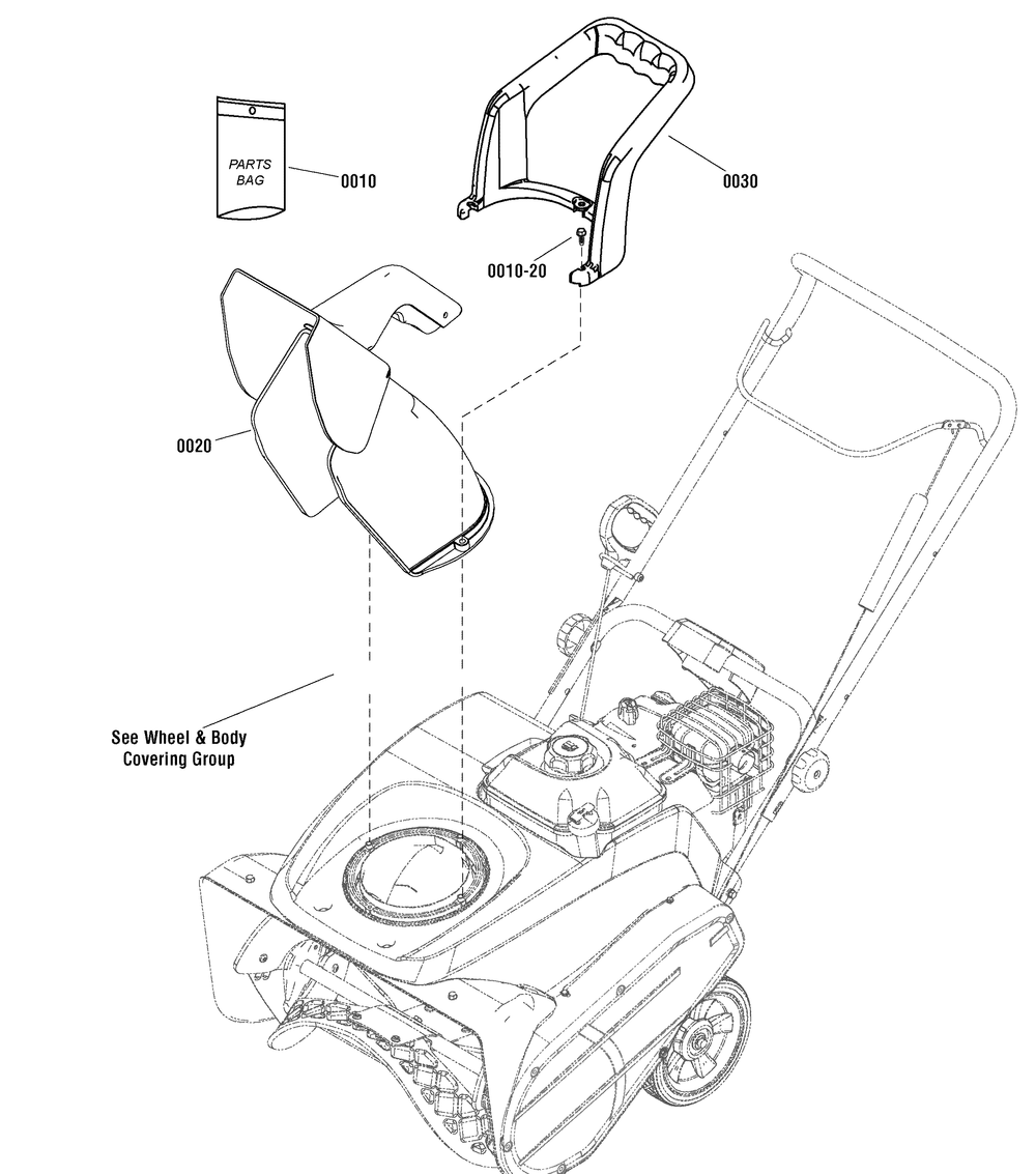 Chute Group - Manual Diagram and Parts List for 1696086-938308 2011 Briggs and Stratton Snow Blower